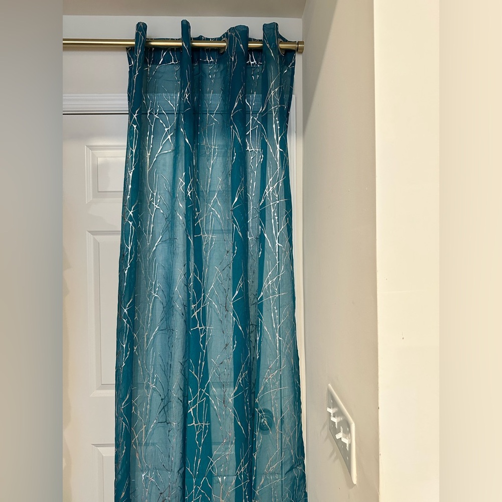 Set of 2 Martina Grommet Top Curtain Panels with Metallic Accent, 90" Long (Teal